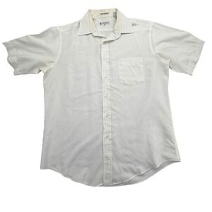 Lanvin Shirt Mens M White Short Sleeve Button Pockets Polyester Cotton Vintage